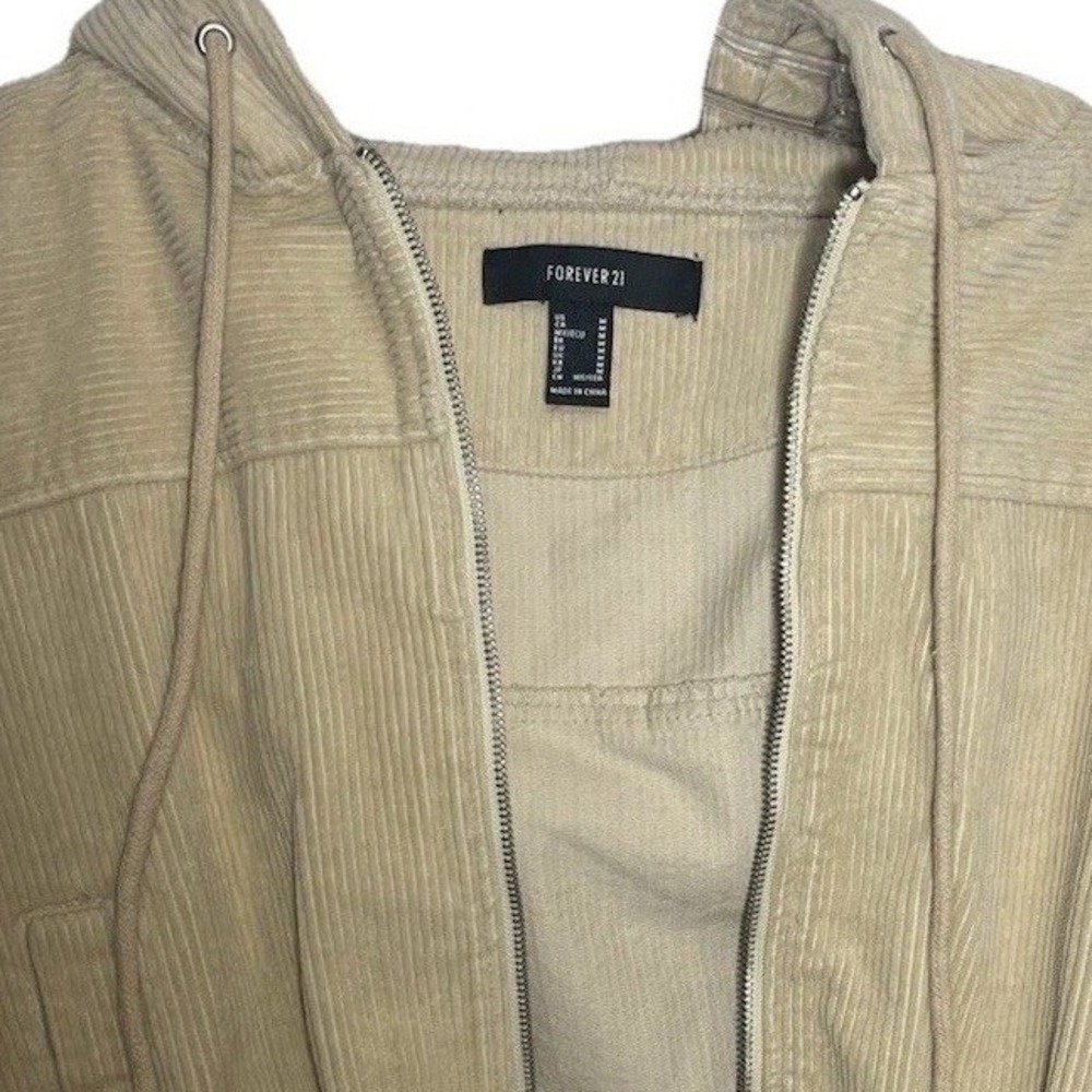 FOREVER 21 Tan Corduroy Zip Up Hoodie‎ Jacket Women's Medium Casual Cropped